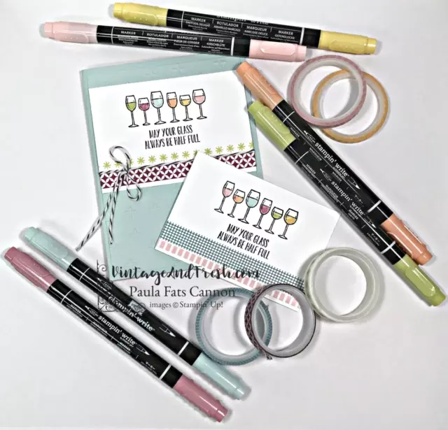 Use markers and washi tape to turn a simple design into a polished card. Card uses Half Full stamp set Stampin' Up!