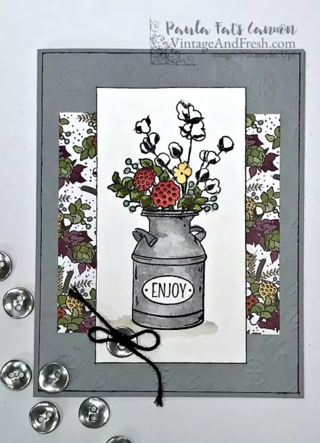 Card featuring Country Home stamp set by Stampin' Up and designed by Paula Cannon, using watercolor technique.