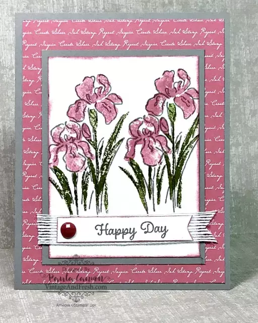Card made with Inspiring Iris stamp set featuring the 2019 In Color Rococo Rose.