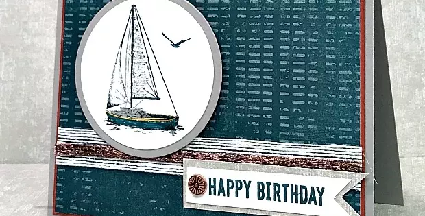 sailboat birthday card featuring the color Pretty Peacock