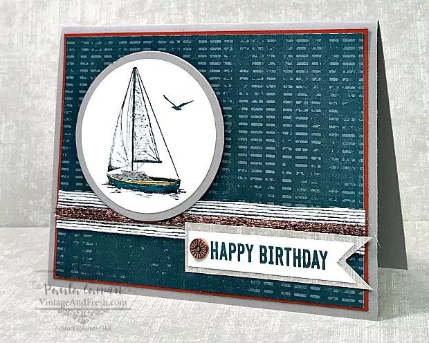 sailboat birthday card featuring the color Pretty Peacock