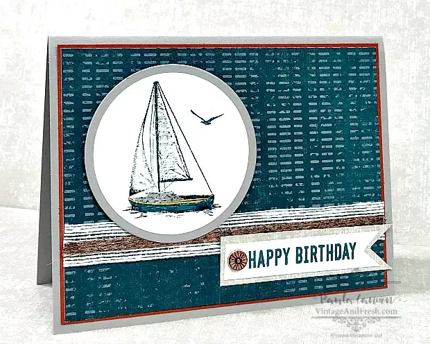 Birthday card using Sailing Home stamp set by Stampin' Up! in Pretty Peacock