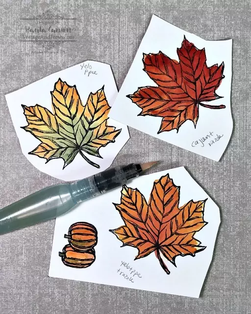 leaves watercolored with inks and aqua painter