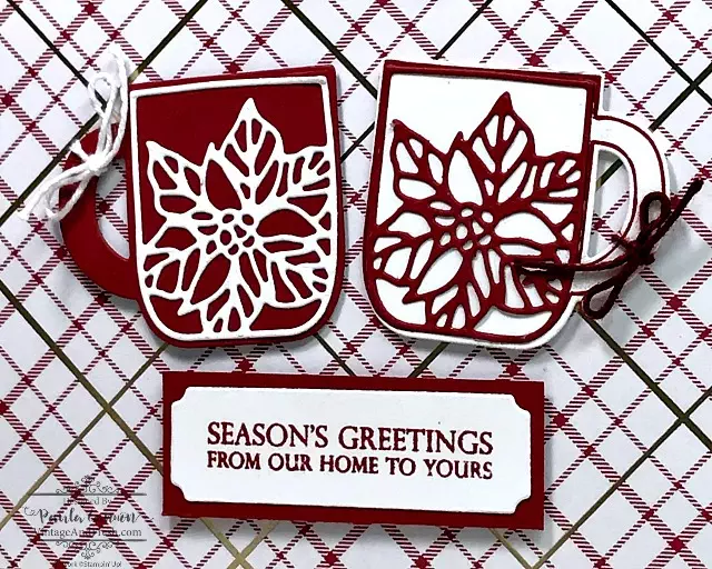 Detail of the two mugs with poinsettia dies from Cup of Christmas Bundle