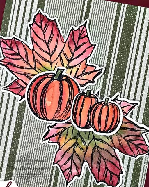 Detail of watercolored leaves on Gather Together stamp set card.