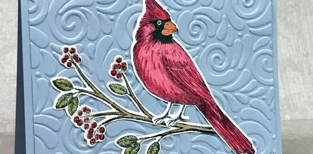A frosty cardinal card using Toile Christmas stamp set from Stampin' Up!