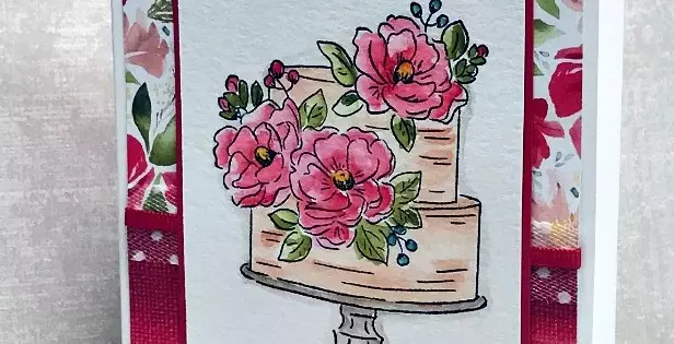 Happy Birthday to You stamp set from Stampin' Up! with watercolor in shades of pink.