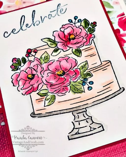 Detail of watercolored cake by Paula Cannon for Vintage and Fresh