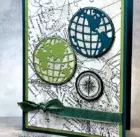 Card with World Map dies in Pretty Peacock and Old Olive