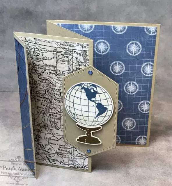 Triple panel fun fold card using Beautiful World stamp set from Stampin' Up!