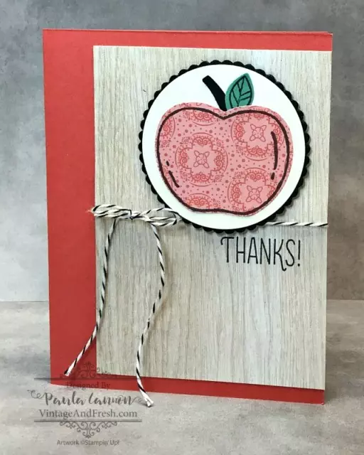 Harvest Hellos card with an apple punched from Ornate Gardens DSP
